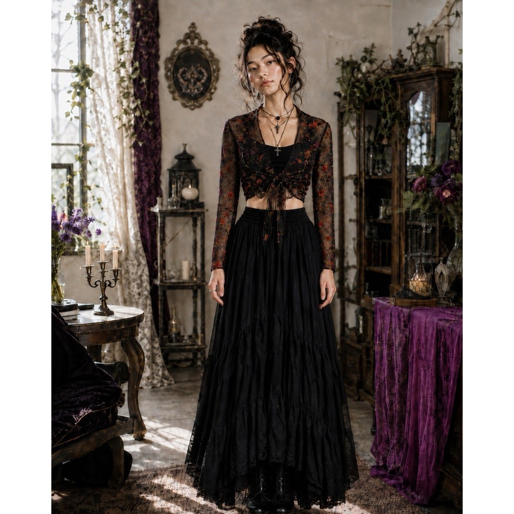Y2K Velvet Burnout Top Sz M Dark Fairy Grunge Whimsigoth Witchy JJ08